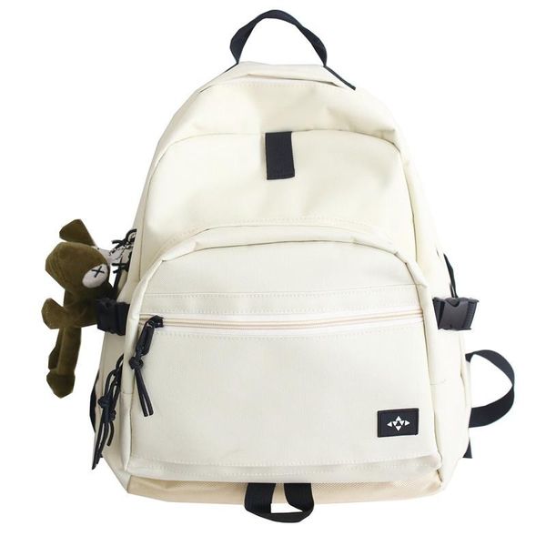 

2021 fashion school solid color nylon waterproof fabric for teenage girls and boys school bag black and white travel backpack