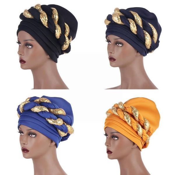 

beanie/skull caps 2021 latest selling women headtie gele turban cap head-wrap african nigerian au k3i6, Blue;gray