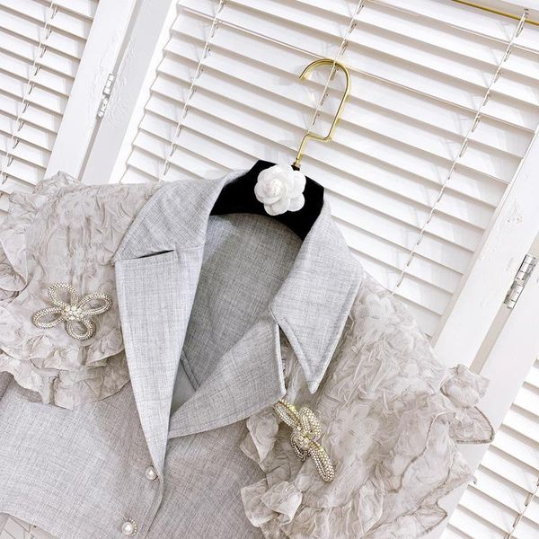 

women's suits & blazers summer design outerwear gray long sleeve thin section short blazer women patchwork ruffle fashion single-breast, White;black