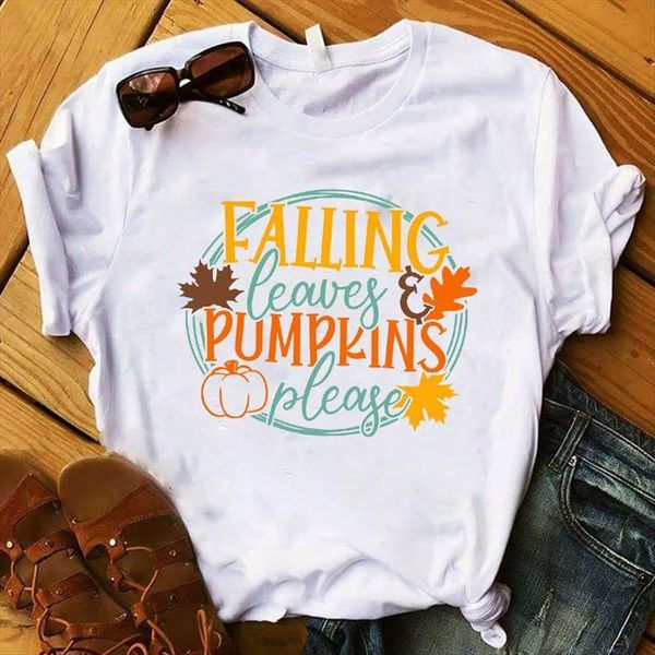 

fall leaves pumpkin please womens printed tee clothes graphic, White