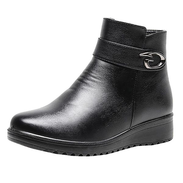 

boots sagace ladies leather simple solid color round head low heel life leisure 2021 autumn winter ankle for women, Black