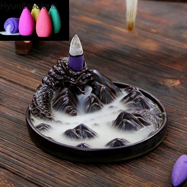 

fragrance lamps ceramic dragon incense burner for smoke backflow like water streaming down art craft cone furnace home decor+ 10 cones