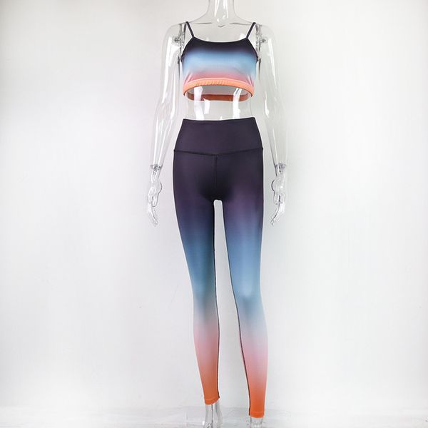 

autumn changing color yoga tracksuit sleeveless bra pants jogging set outdoor sports casual fitness active running 2 pc 2021, Gray