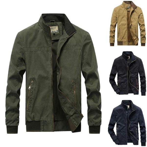 

men's jackets zipper autumn winter military outwear pure color breathable coat, Black;brown