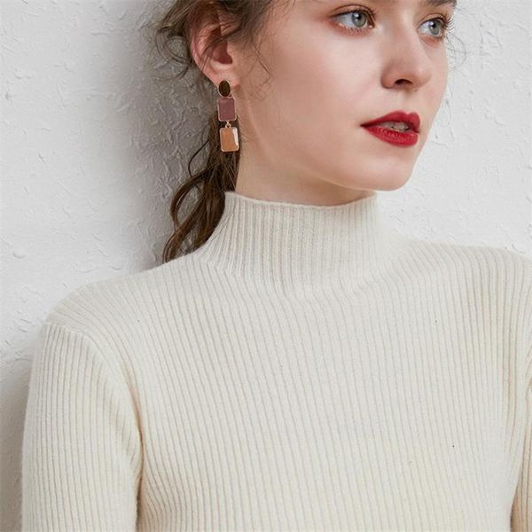 

solid 2020 new autumn and winter half blended high collar striped slim bottomed women's sweater luxury, White;black