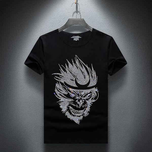 

2021 new summer rhinestones t shirts men short sleeve fashion man streetwear o neck slim cotton casual tshirts plus size s-7xl 0869, White;black