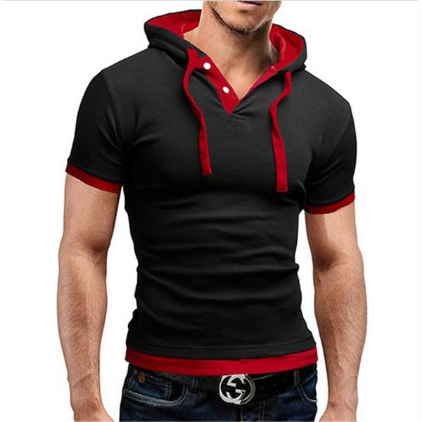 

men's t shirt 2021 summer fashion unique hooded sling short-sleeved tees male camisa masculina t-shirt slim tshirt homme m-5xl, White;black