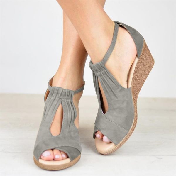 

sandals gladiator big size women casual shoes fashion wedges buckle strap peep toe solid high heel platform rome, Black