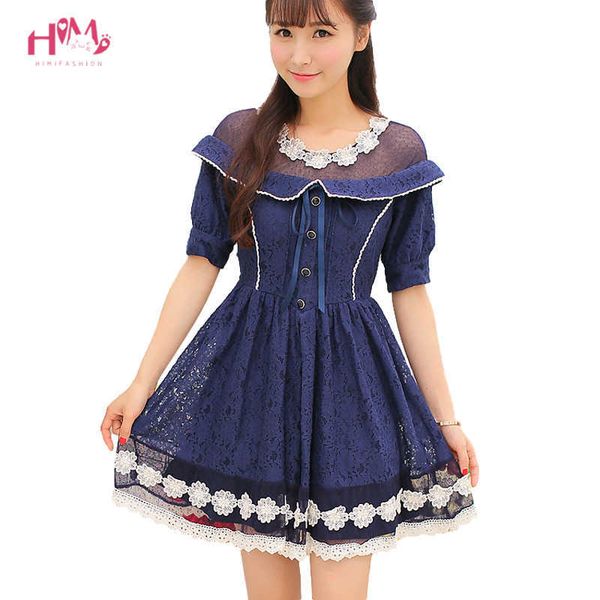 

party dresses lolita cute dress girls floral lace high waist slim mesh elegant fashion sweet casual woman summer vintage dnmx, White;black