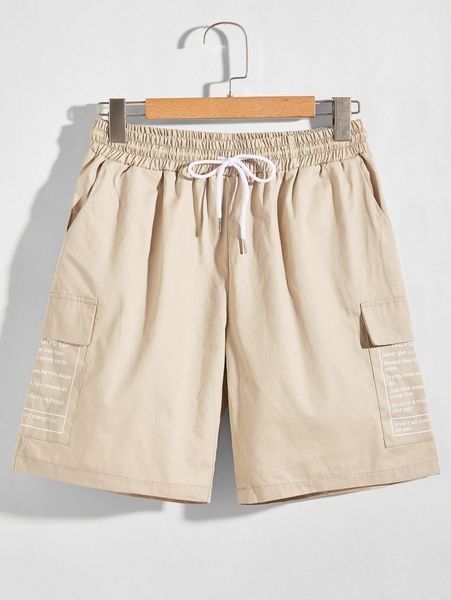 

men drawstring waist slogan graphic shorts z1l1#, Black