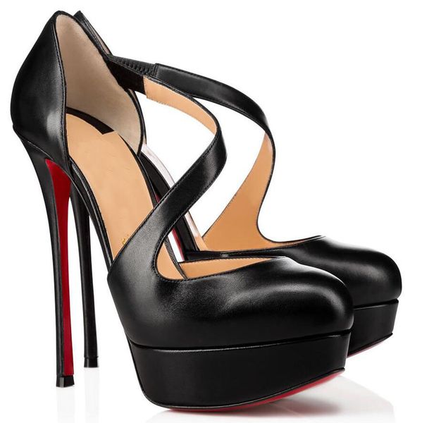 

perfect decalcoco round toe women's pumps red bottom lady stiletto heels famous bridal wedding party high heels, Black
