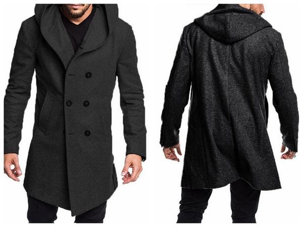 

men's wool & blends winter trench coat men autumn jackets fashion overcoats woolen homme streetwears, Black