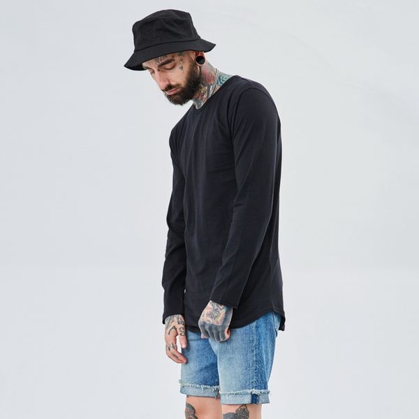 

streetwear shir fashion hip hop t shirts for men extended loose fit solid color tshirt kg-580, White;black