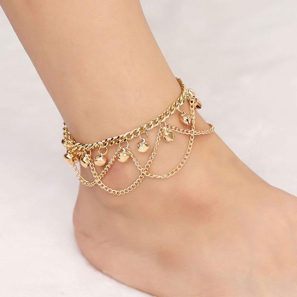 

anklets bohemia hollow out crystal carved circle water drop tassel bell ankle bracelet silver color for women anklet gift, Red;blue