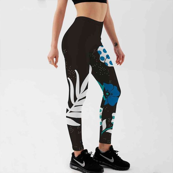 

qickitout summer styles fitness digital womens leggings printing classic tree flowers pants pencil trousers, Black