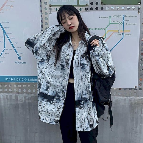 

retro-printing hong kong long-sleeved style female shirt spring and autumn thin korean version release in wild jacket tide 516n, White