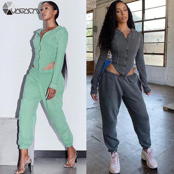 

sport 2 piece set women autumn cardigan hooded jacket high waist sweatpants casual suit running gym workout sportswear tracksuit, White;red