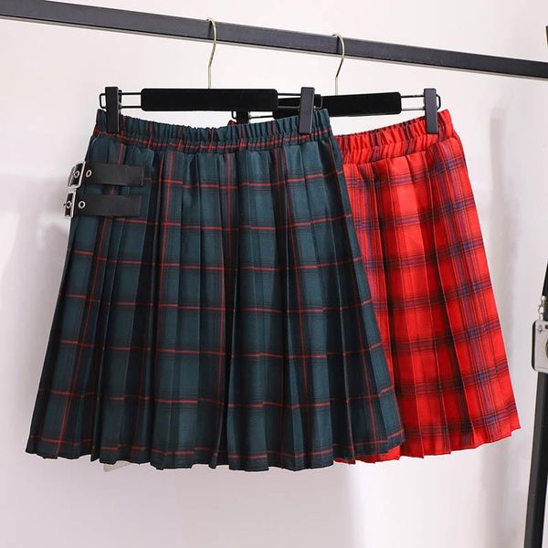 

skirts spring autumn plaid skirt women plus size waist 97-145cm hip 158cm 3xl 4xl 5xl 6xl 7xl pleated green red colors, Black