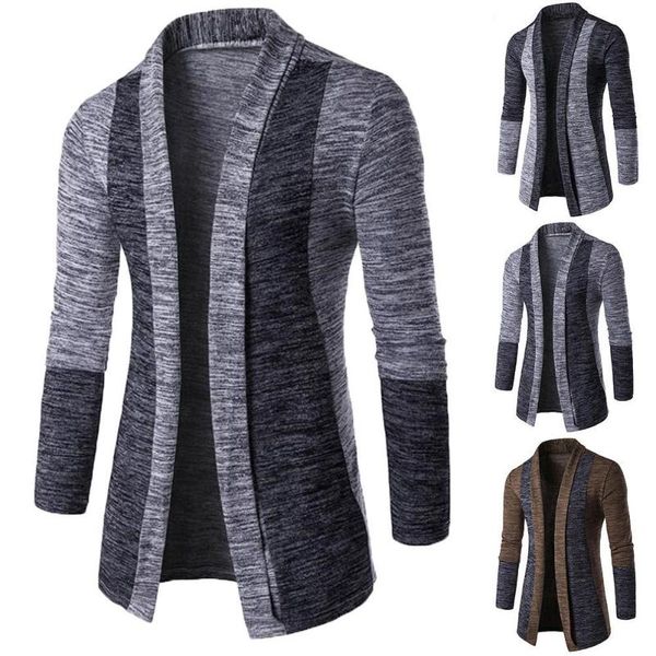 

men's jackets fashion men color block long sleeve knitted sweater casual cardigan coat outwear, Black;brown