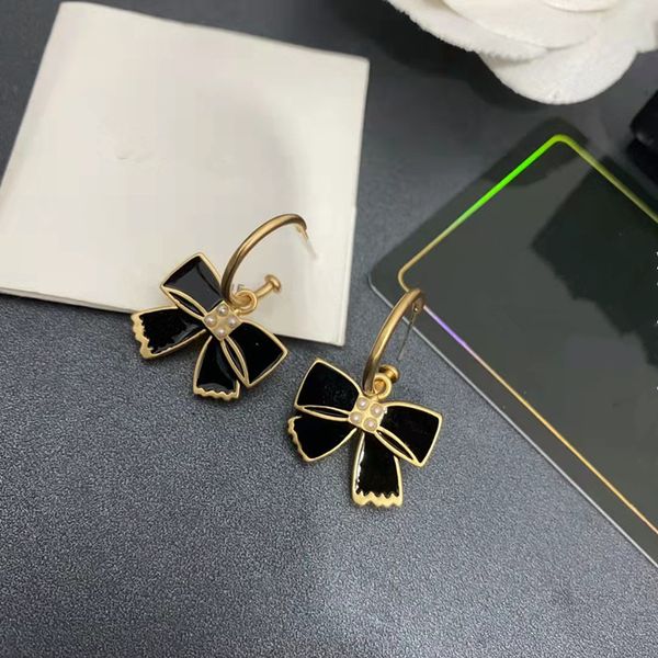 

2021 fashion jewelry stud bowknot black drop earrings for girls birthday gift circle gold earring d048, Golden;silver