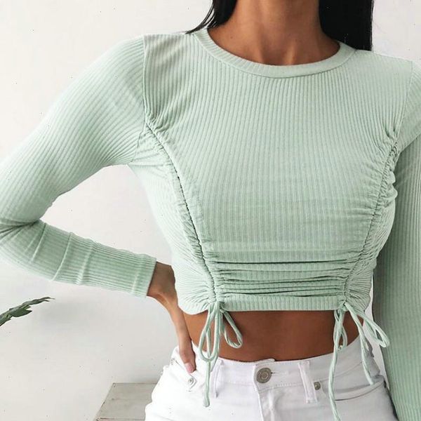 

off shoulder womens casual solid drawstring design long sleeve blouse lace up blusas mujer de moda 2021 roupa feminina, White