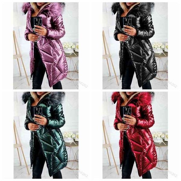 

winter women's long cotton down jacket plus size solid color clothe 210925, Black