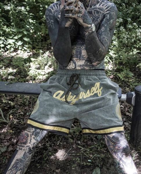 

2021 new gold thread patch embroidery men women breechcloth washed do old askyurself short ry6h, Black
