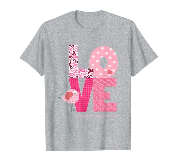 

womens love bird pink ribbon breast cancer awareness t-shirt, White;black