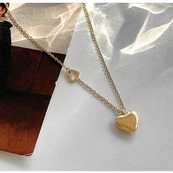 

pendant necklaces stainless steel choker heart hollow love necklace for women gold chain jewelry, Silver