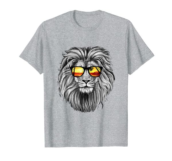 

summer beach silver lion wearing sunglasses t-shirt, White;black