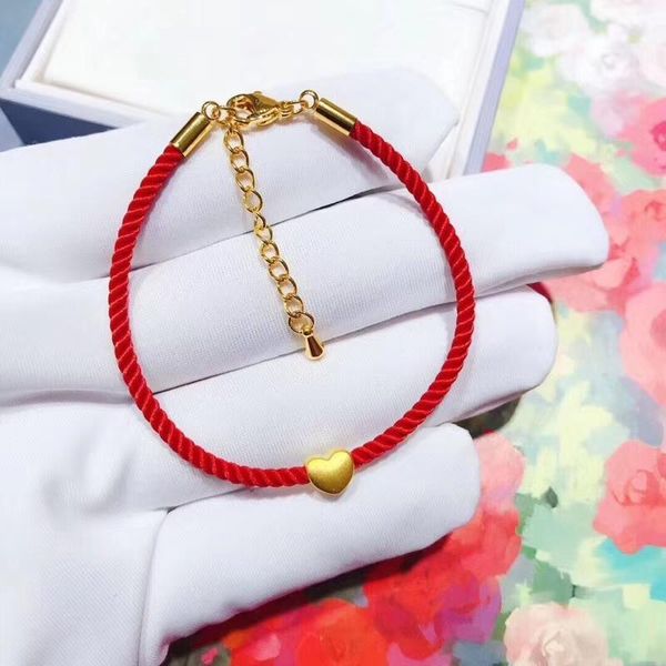 

other bracelets real 24k yellow gold bracelet love heart with red cord lucky for women, Golden;silver