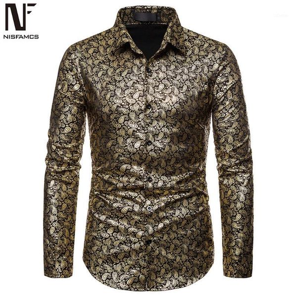 

men's casual shirts 2021 business man social shirt paisley print big size europe party clothes male turn-down collar, White;black