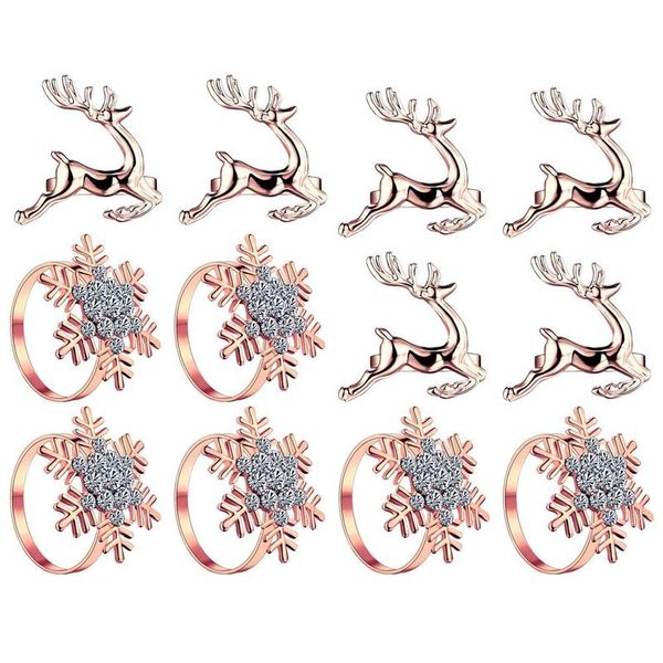 

napkin rings 12pcs christmas set, elk and rhinestone snowflake for party supplies
