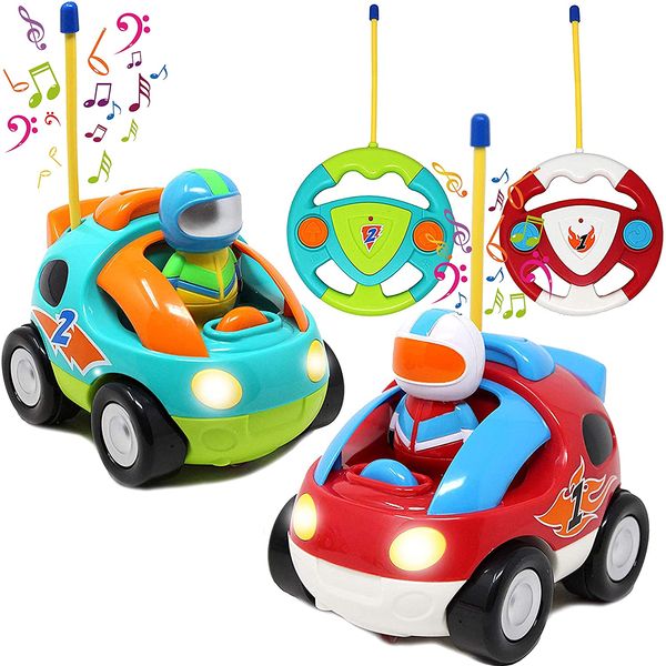 Cartoon Rac Race Carro Radio Remoto Controle Com Música Brinquedo Som para Crianças Crianças Crianças Carros de Aula de Escola Prémio Páscoa Cesta de Páscoa Enchimento Stuffer