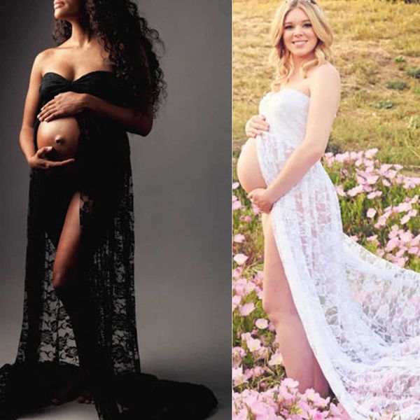 

pregnant mother dress new maternity pgraphy props women pregnancy clothes lace dress for pregnant p shoot clothing y0924, White