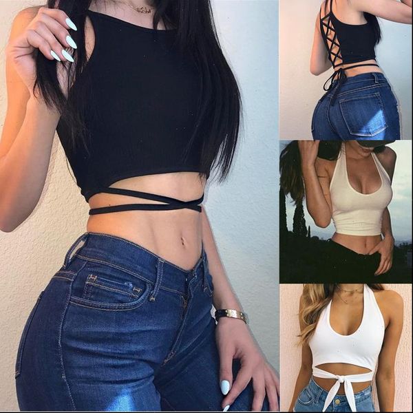 

summer women camis sleevelsess hollow out short cropped slim spaghetti strap streetwear new black lace camisoles, White