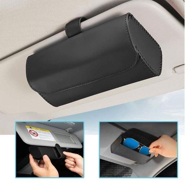 

car organizer glasses case general leather storage receipt card box with invisible magnetic buckle automobile sun visor accessorie