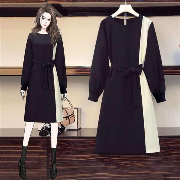 

large size women's dress new french design in spring 2021, Black;gray