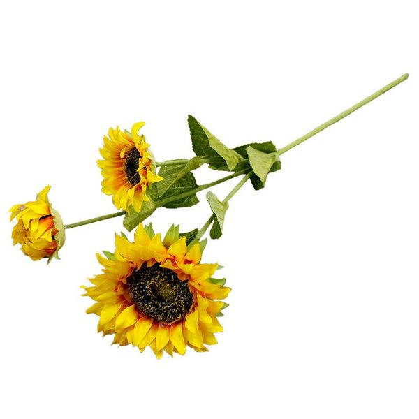 

3 head sunflower high-quality imitation flocked rod soft home decoration furnishings pgraphic prop artificial juan hua artif