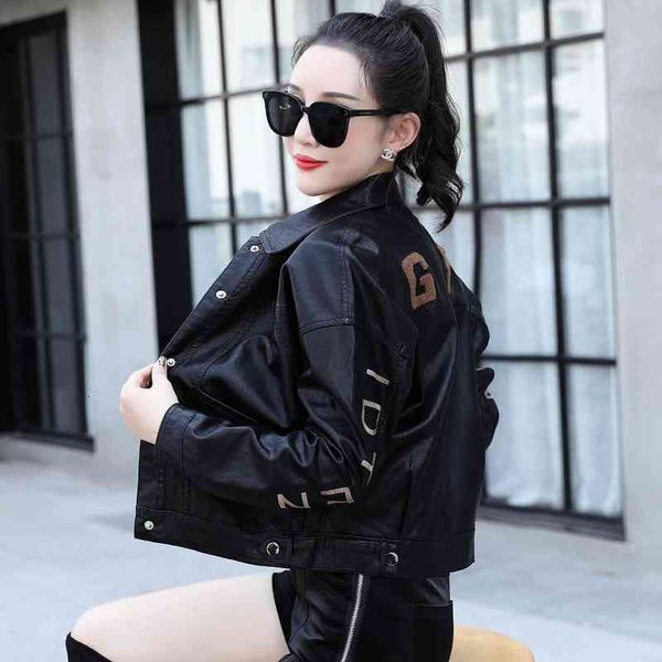 

women's leather & faux theme 21 women fashion pu jacket embroider motorcycle coat short biker soft bomber female dcn5, Black