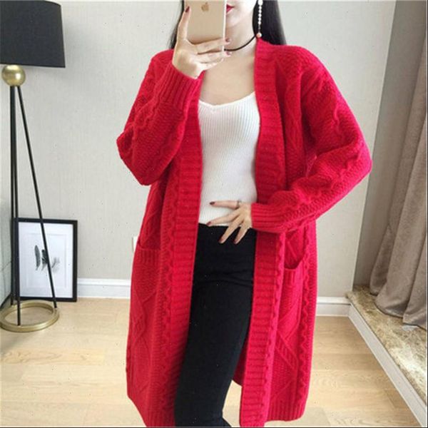 

women long cardigans for autumn winter warm oversize long cardigans korean knit jacket sueter mujer solid 2021 coat pz262, White;black