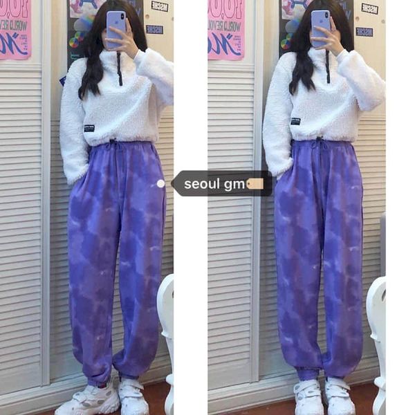 

women's pants & capris spring autumn harajuku harem women tie dye jogger elastic waist loose long punk hip hop trousers woman streetwea, Black;white