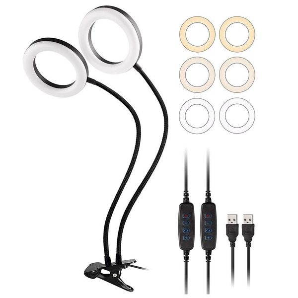 

flash heads dual ring light for lap computer, 6 inch desk circle with flexible arm video conferencing, zoom meetings