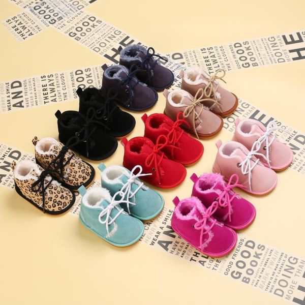 

boots 2021 0-18m born baby girls boys winter fur booties infant warm snow strappy shoes little kids, Black;grey