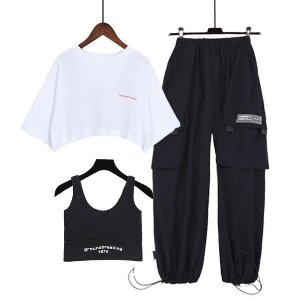 

women tracksuit 2 piece set hip hop crop pants fashion female casual sports harajuku style two-piece suit women 210306, White