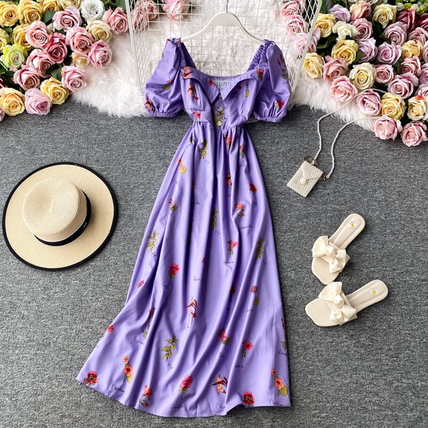 

beige/white/purple casual high-waisted young floral women prints the line of vintage summer dress short sleeve jox3, Black;gray