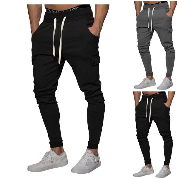

asual men fashion ny denim high street hip hop multi pocket effects color trend train chord sport broek male, Black