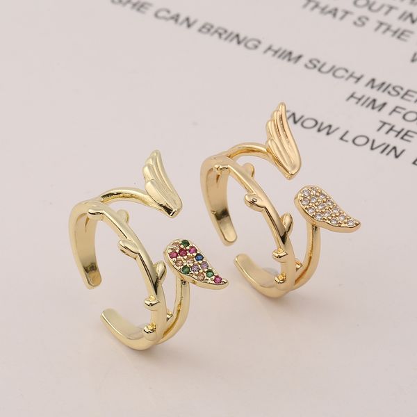 

jewelry men/women ring fashion luxury copper 18k gold feather wing opening with diamond creative personalized jewelry, Silver