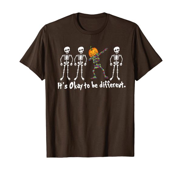 

it's okay to be different skeleton pumpkin autism t-shirt, White;black