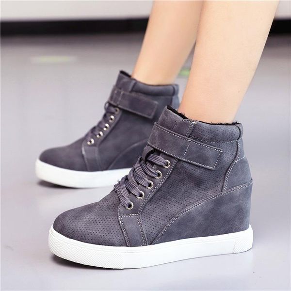 

boots size 42 short plush pu leather woman wedges platform shoes for women heels winterboots sneakers wedge ankle, Black